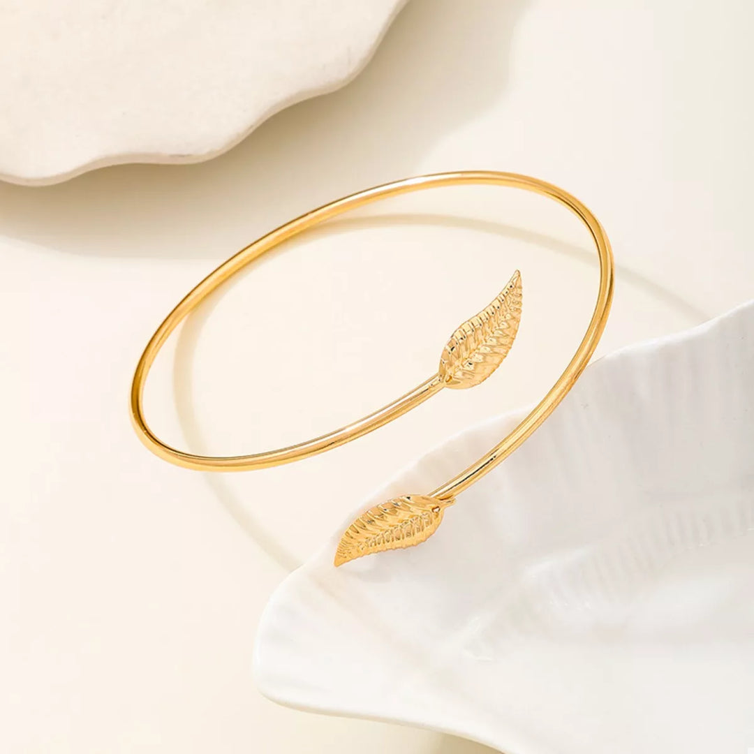 18K Gold-Plated Leaf Open Cuff Bracelet