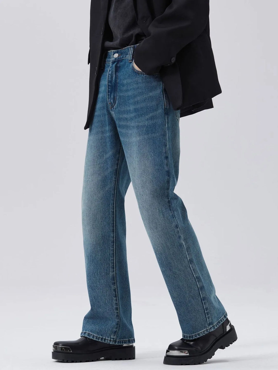 Men's Full Size Washed Straight Leg Jeans Plus Size