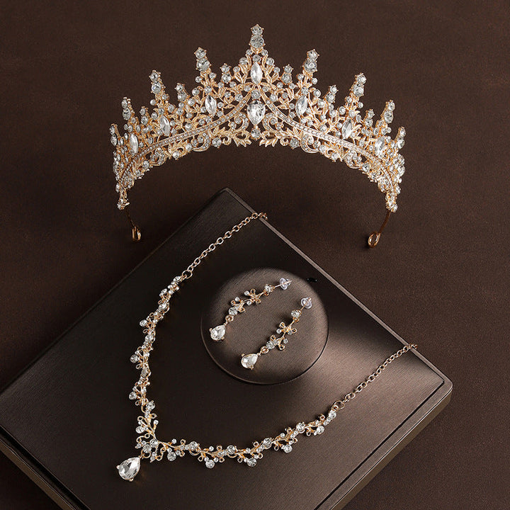 Crown Headdress Necklace Earrings Champagne Gold Vintage