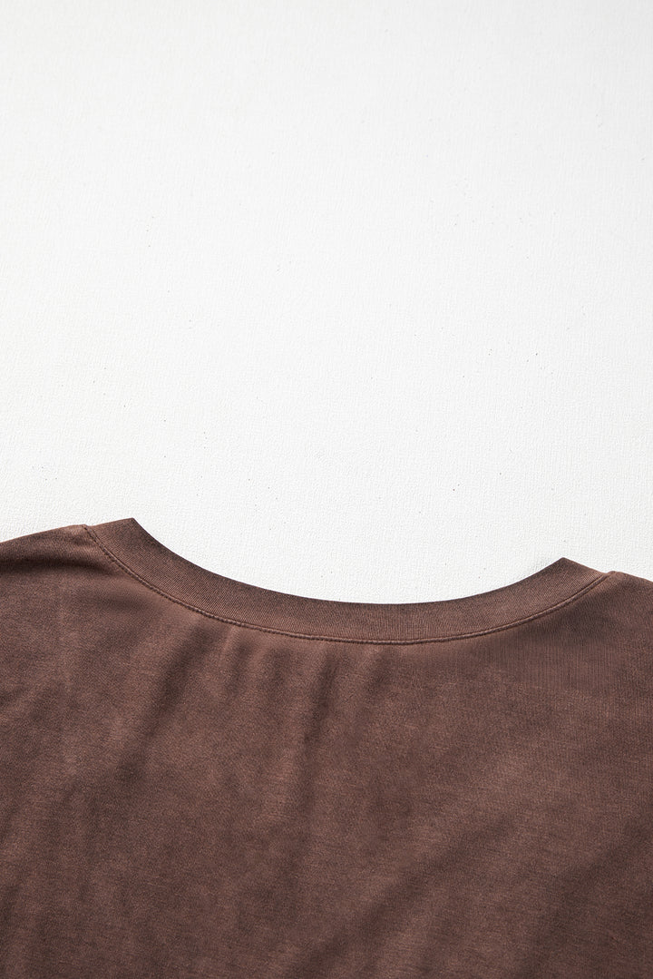 Chestnut Mineral Wash Criss Cross V Neck Casual T Shirt