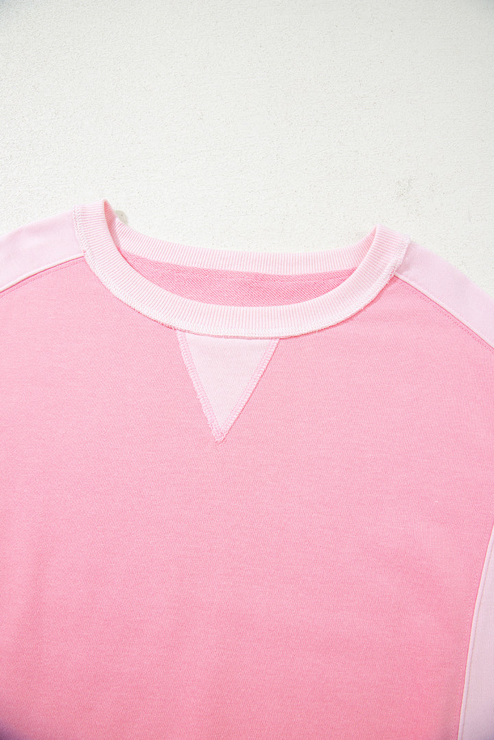 Bonbon 2-tone Color Block Patchwork Drop Shoulder Sweatshirt
