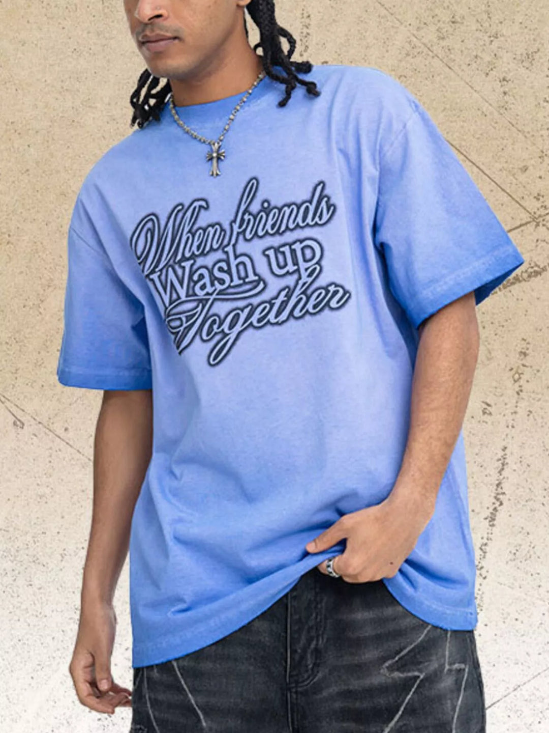 Men's Vintage Wash Letter Graphic Short Sleeve T-Shirt