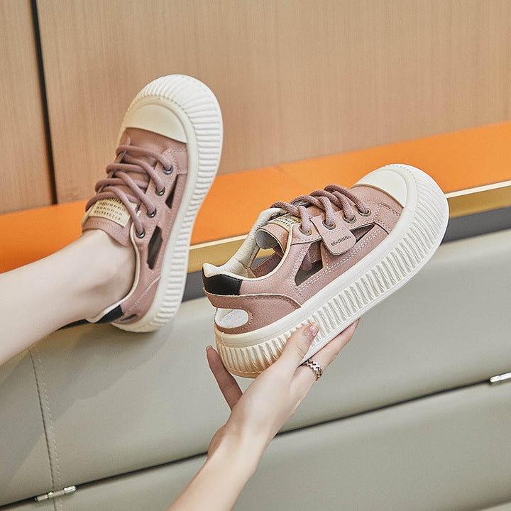 New Breathable Womens Hollow-out Casual Sneakers Chunky-soled Versatile White Shoes