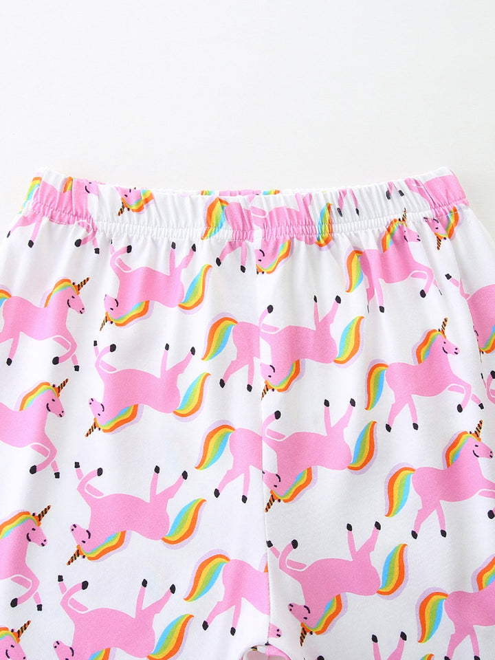 Children's Unicorn Print Short Sleeve Tee and Shorts Set