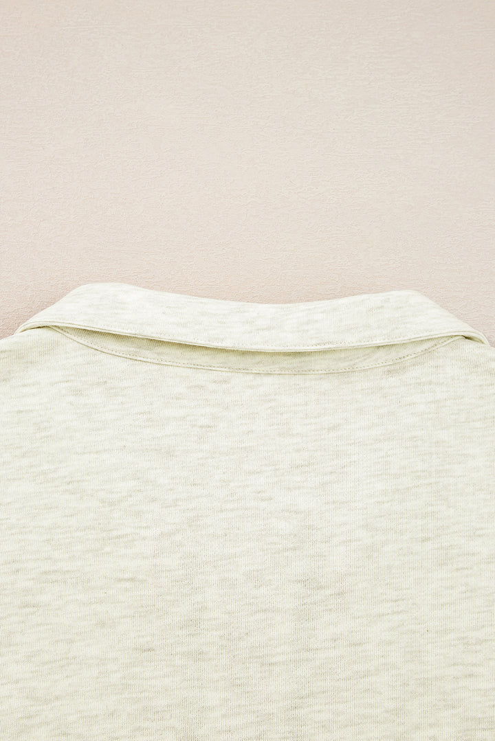 Light Grey Contrast Striped Patchwork Zip Collar Pullover Sweatshirt