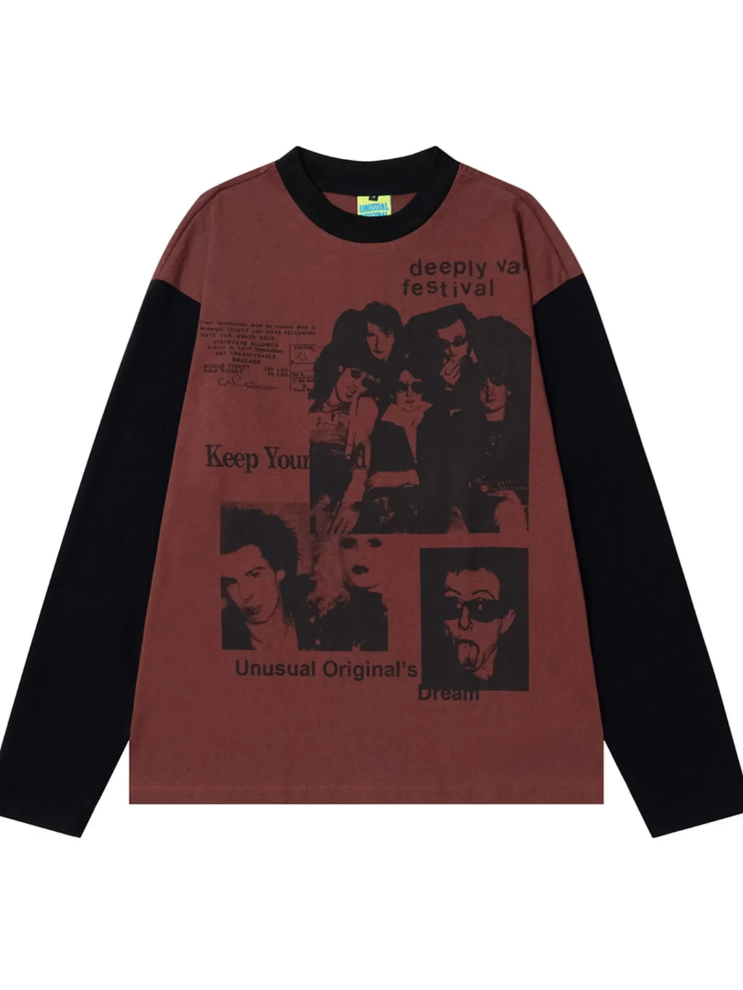 Men's Vintage Style Photo Print Contrast Sleeve T-Shirt