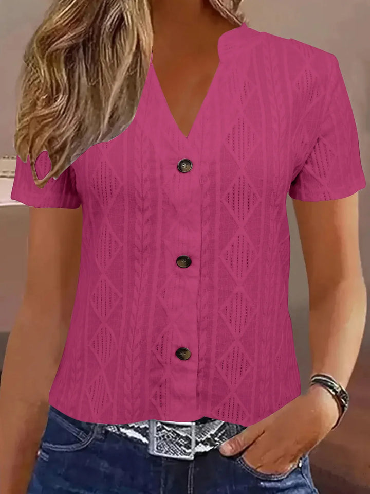 Textured Notched Short Sleeve Blouse