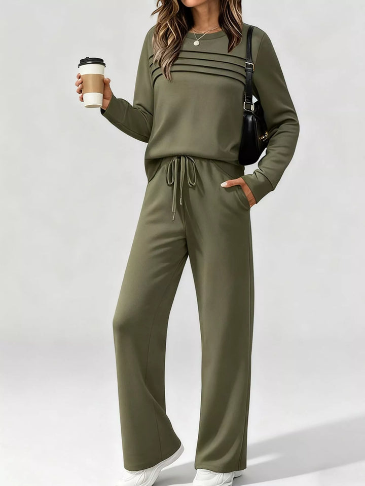 Full Size Casual Long Sleeve Top and Pants Set Plus Size