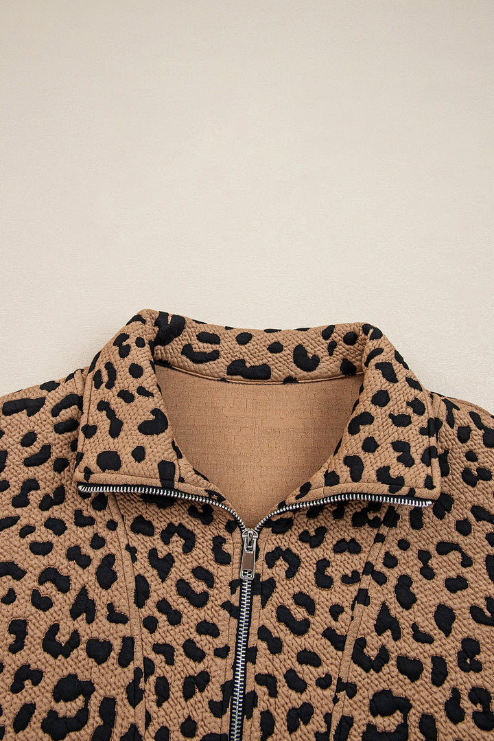 Brown Leopard Print Quarter Zip Sweatshirt