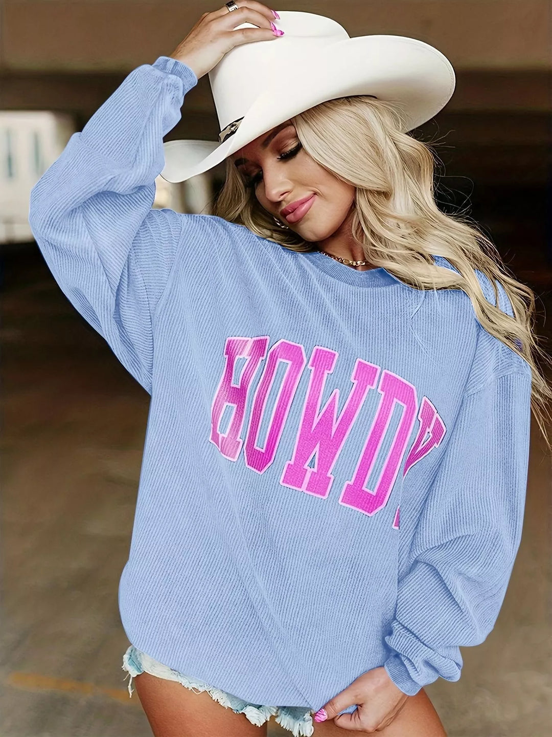 Full Size Howdy Round Neck Oversized Sweatshirt Plus Size