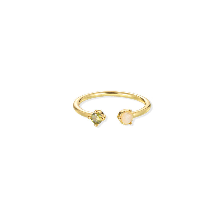 European And American Light-luxury 2-color Birthstone Peach-heart Zircon Stainless Steel 18K Gold-plated Womens Ring