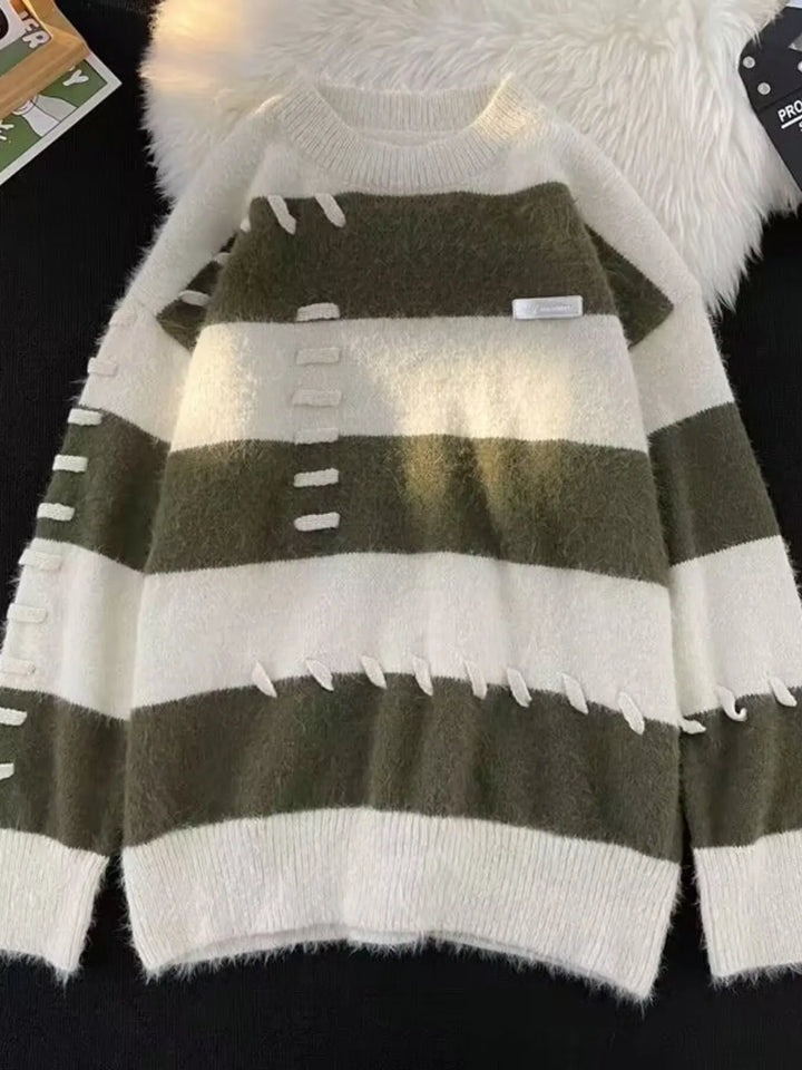 Men's Striped Knit Round Neck Pullover