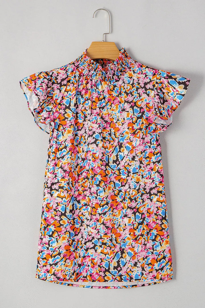 Floral Print Flutter Sleeve Blouse Top