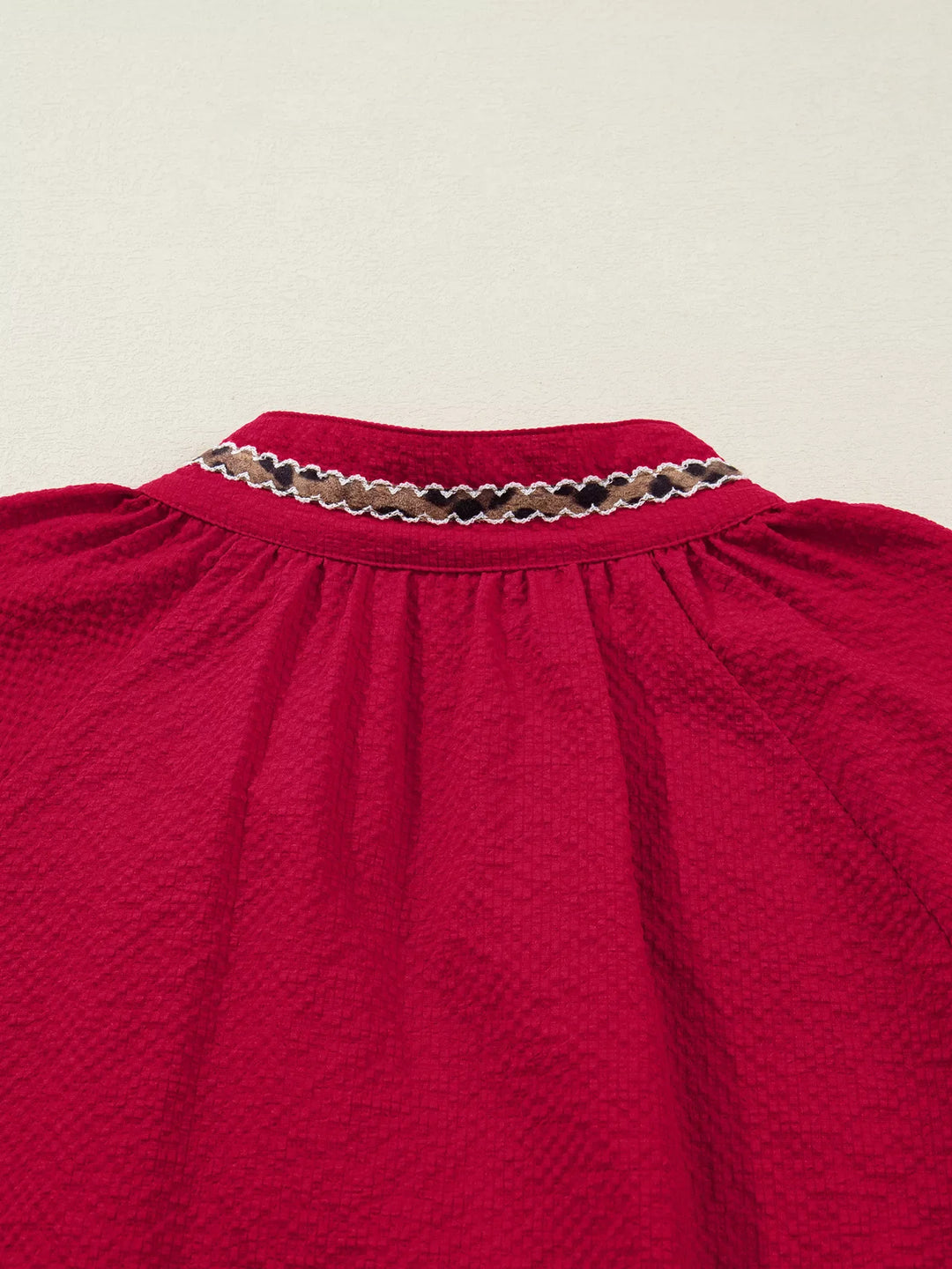 Leopard Notched Long Sleeve Blouse