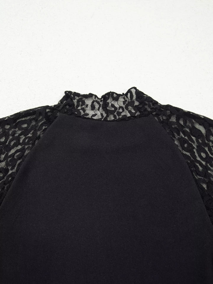 Leopard Mesh Patchwork Knit Long Sleeve Top