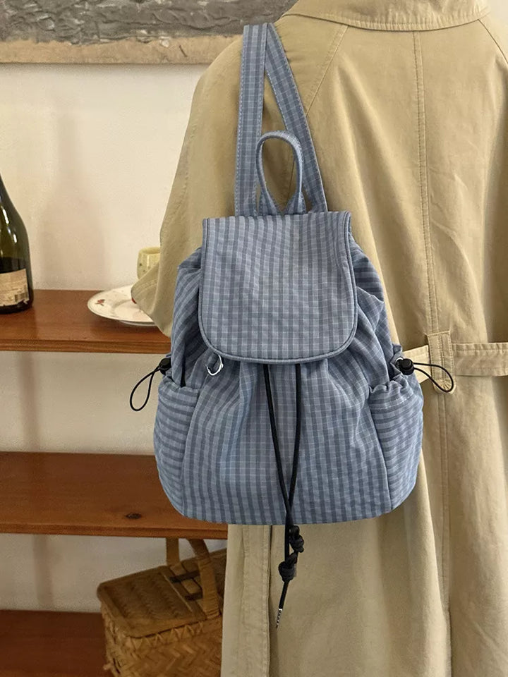 Plaid Drawstring Closure Backpack Bag