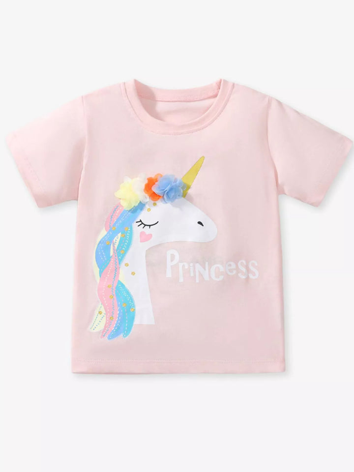 Children's Unicorn Graphic Round Neck T-Shirt