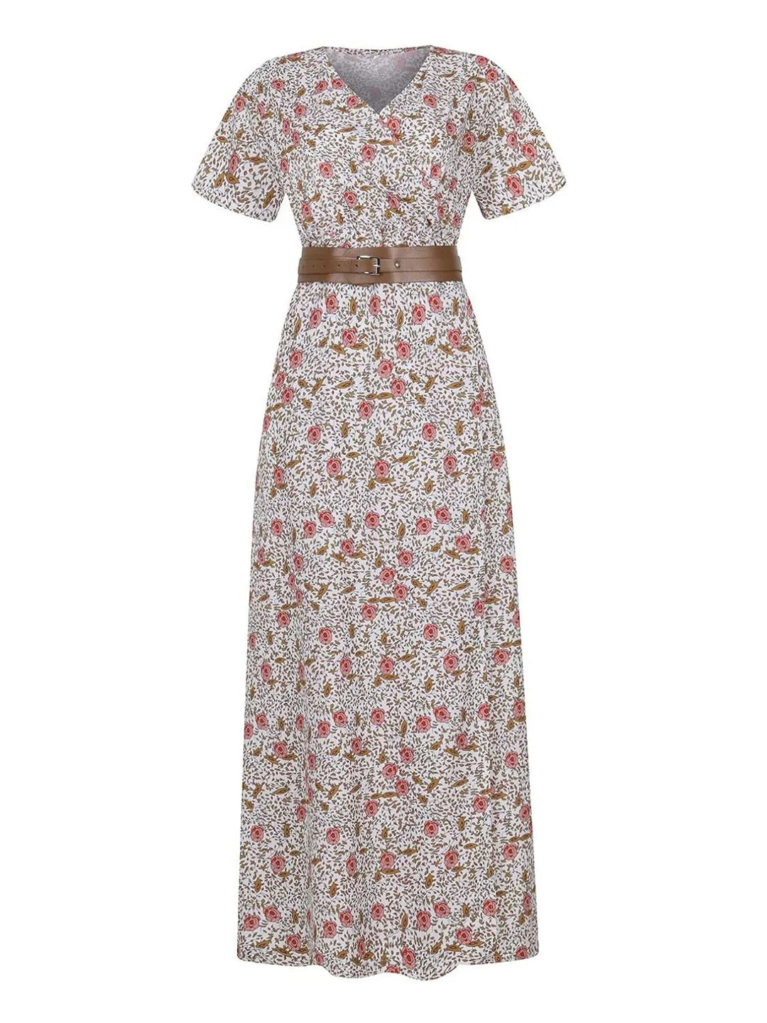 Full Size Printed V-Neck Short Sleeve Maxi Dress Plus Size
