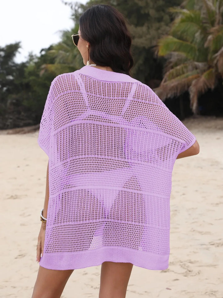 Hollow Out Collared Neck Cover-Up