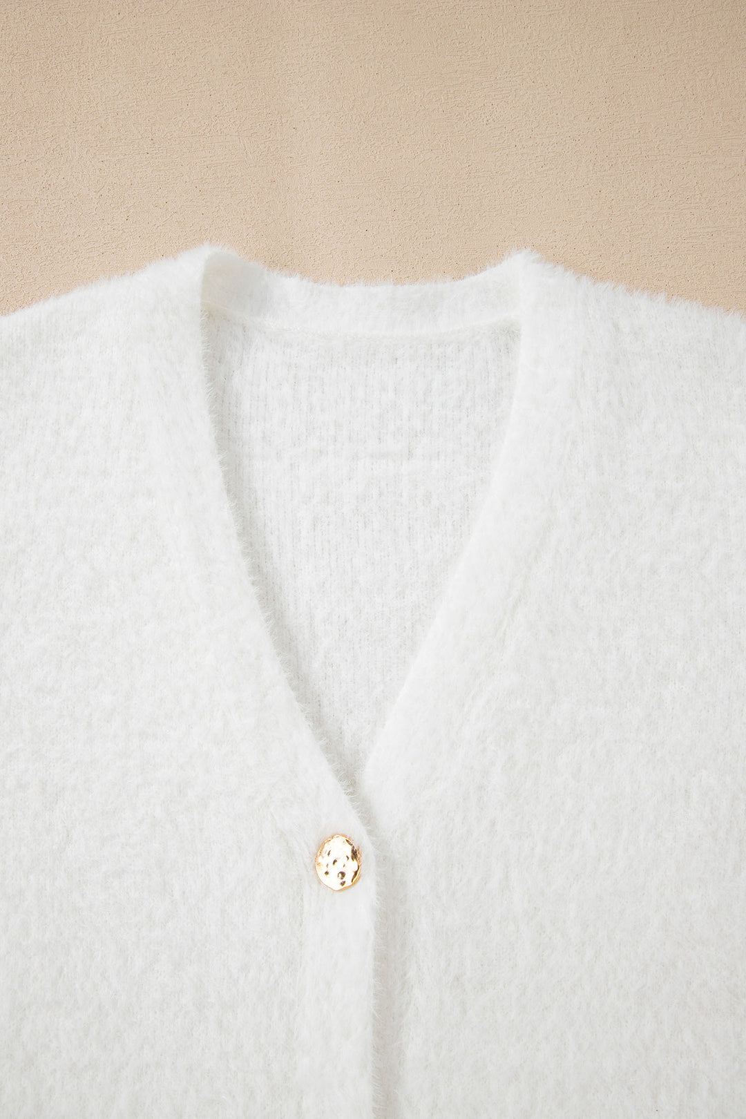 White Fuzzy Buttoned Front Midi Solid Cardigan