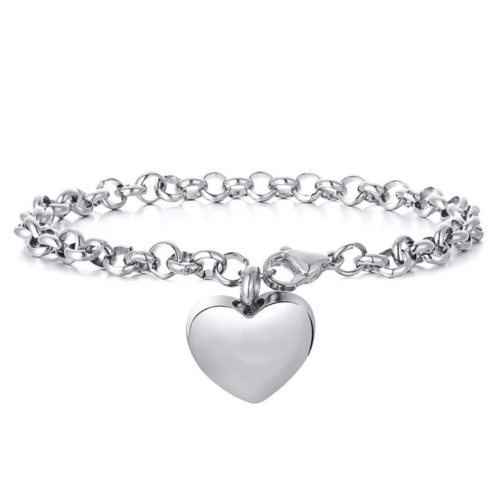 European And American-style Stainless Steel Round Pearl Chain Bracelet With A Heart Shape