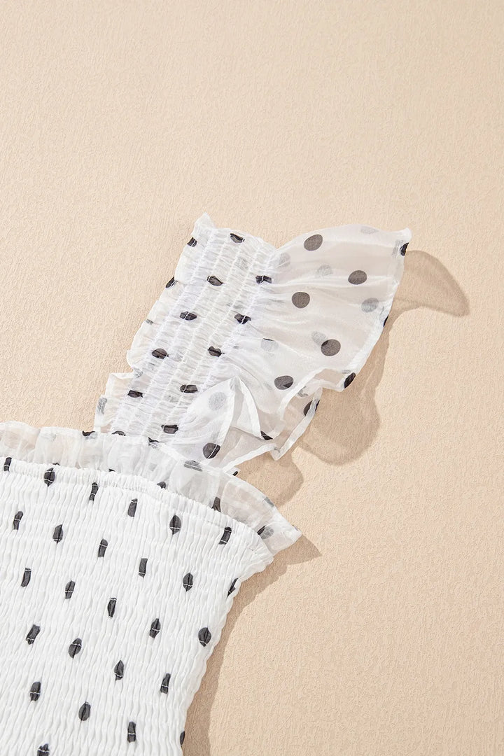Polka Dot Ruffle Sleeve Smocked Midi Dress