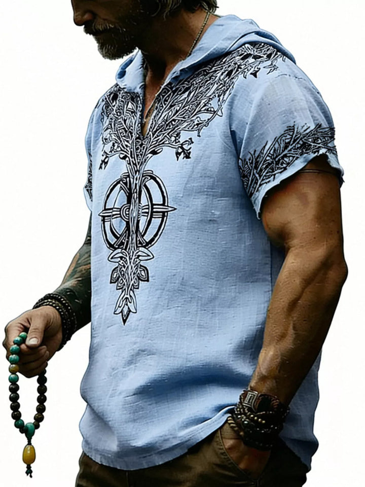 Men's Full Size Printed Hooded Short Sleeve Top Plus Size
