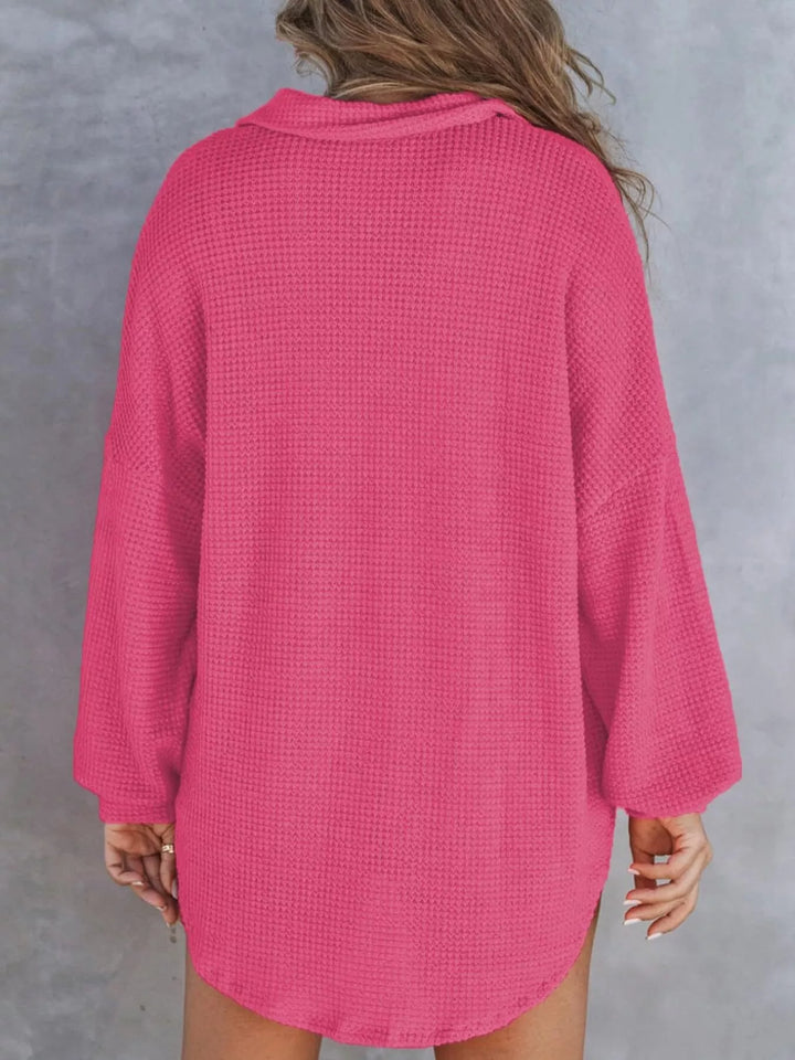 Casual Waffle Knit Button Detail Blouse