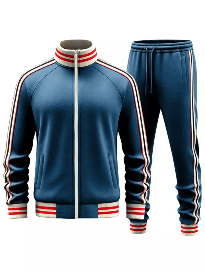 Men's Full Size Striped Zip Up Outerwear and Pants Plus Size