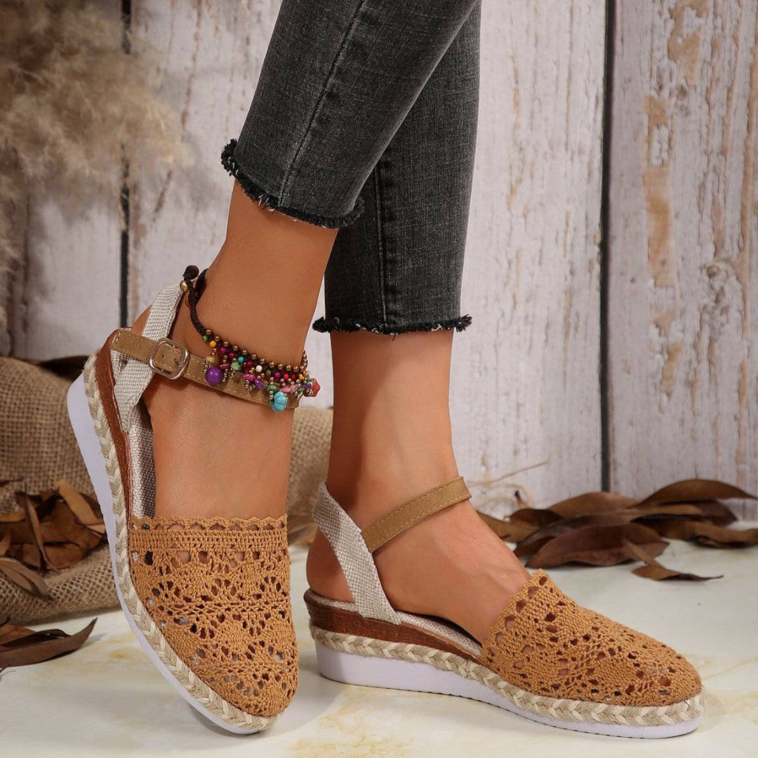 Floral Ankle Strap Espadrille Sandals