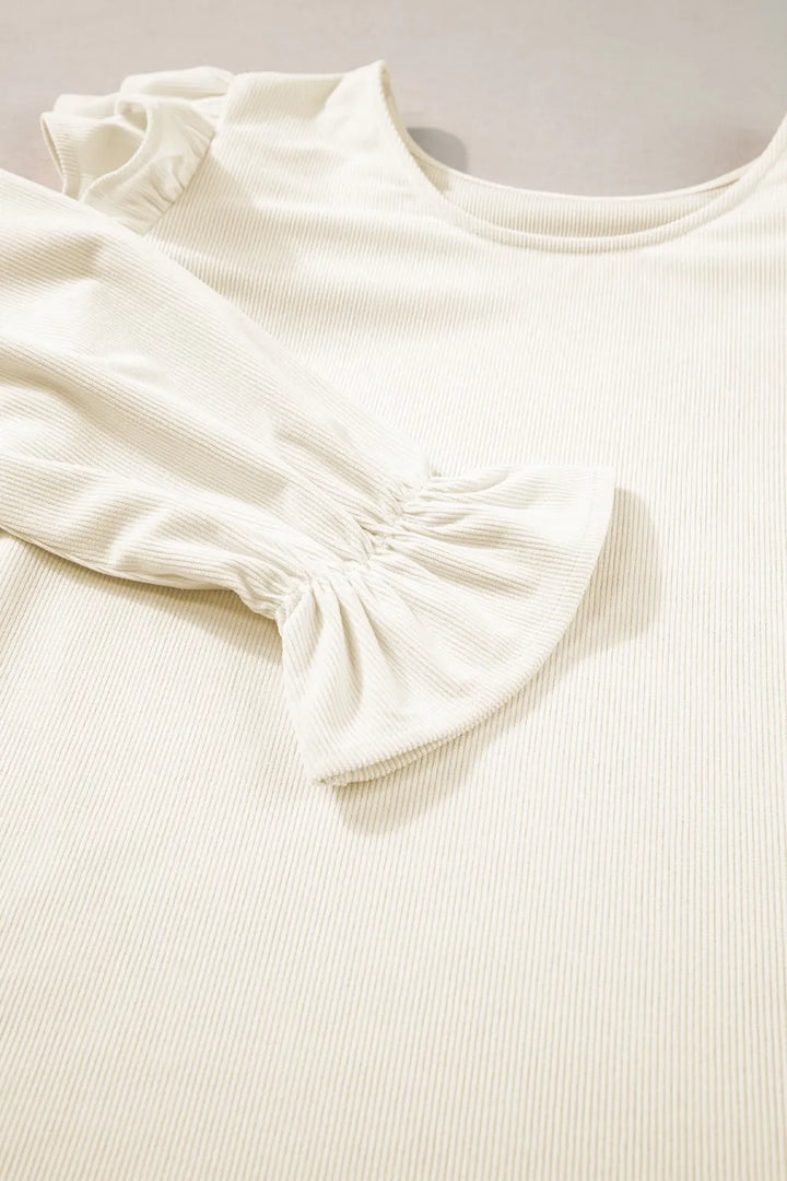 Ruffled Round Neck Flounce Sleeve Top