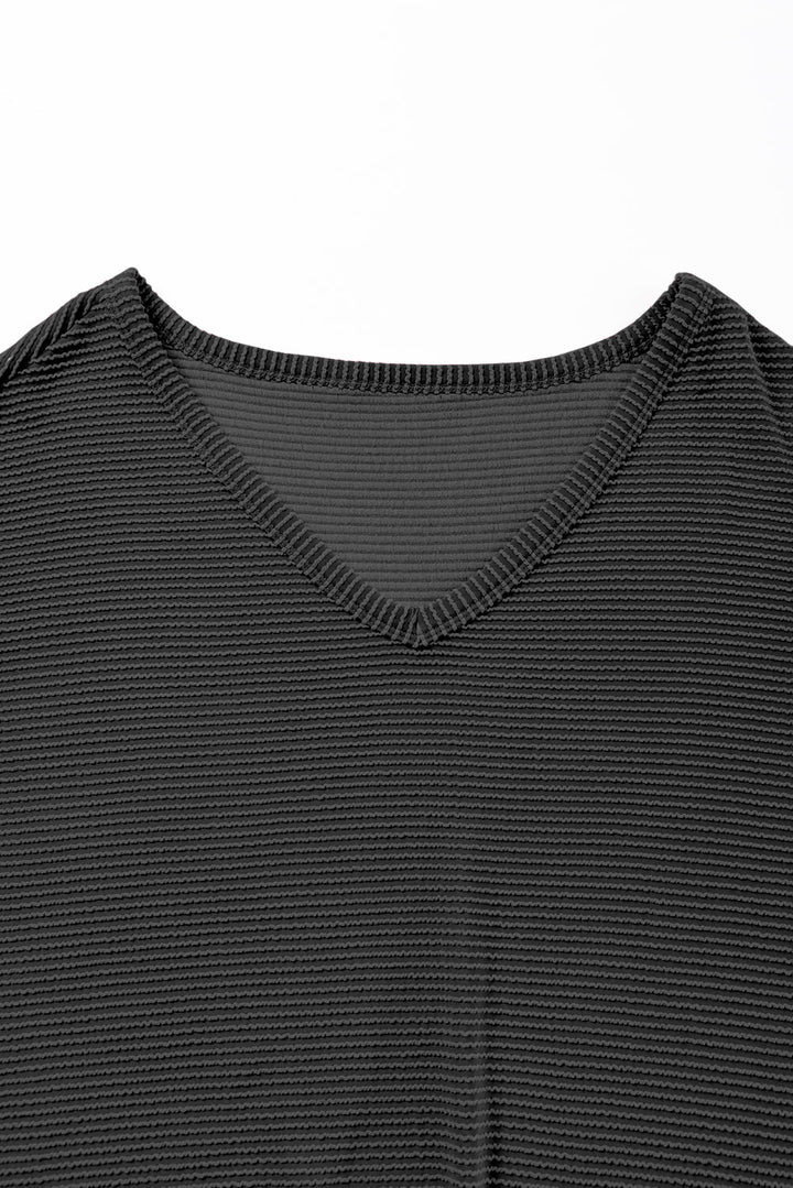 Texture V-Neck Long Sleeve Top