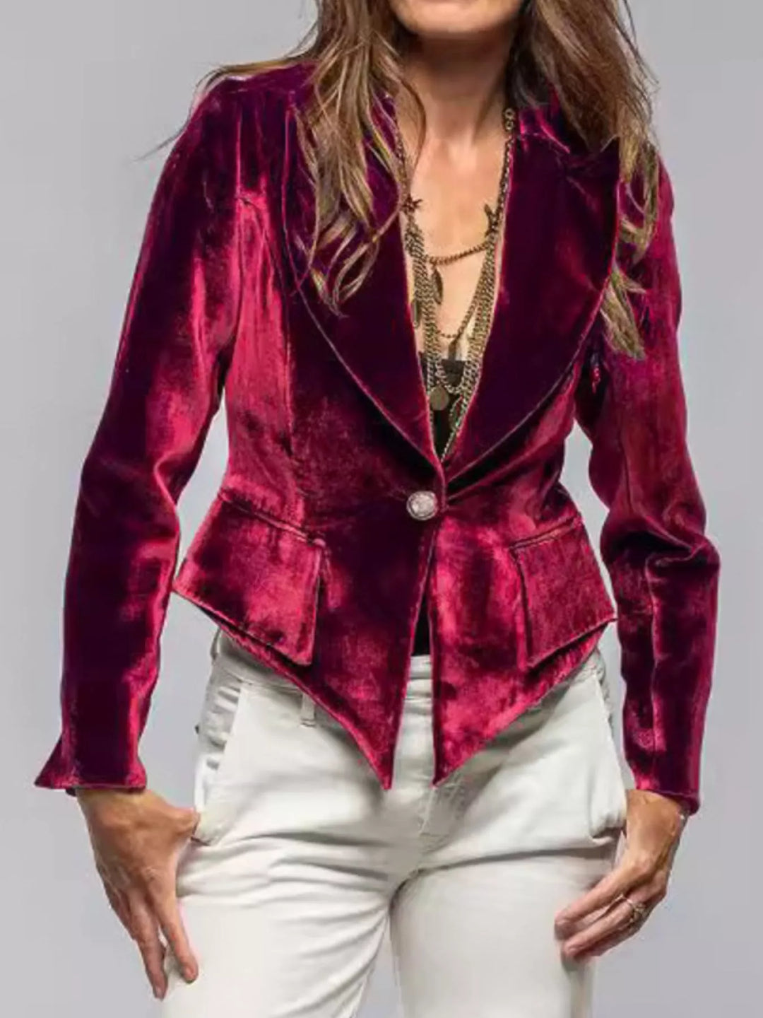 Velvet Lapel Collar One Button Blazer
