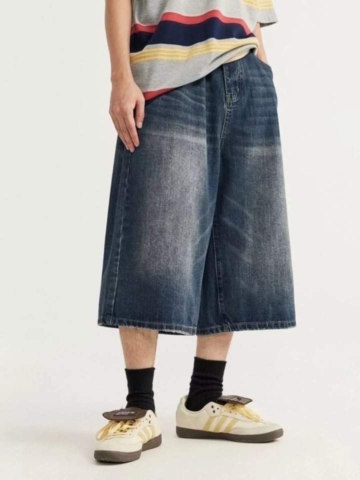Men's Washed Wide Leg Demin Shorts