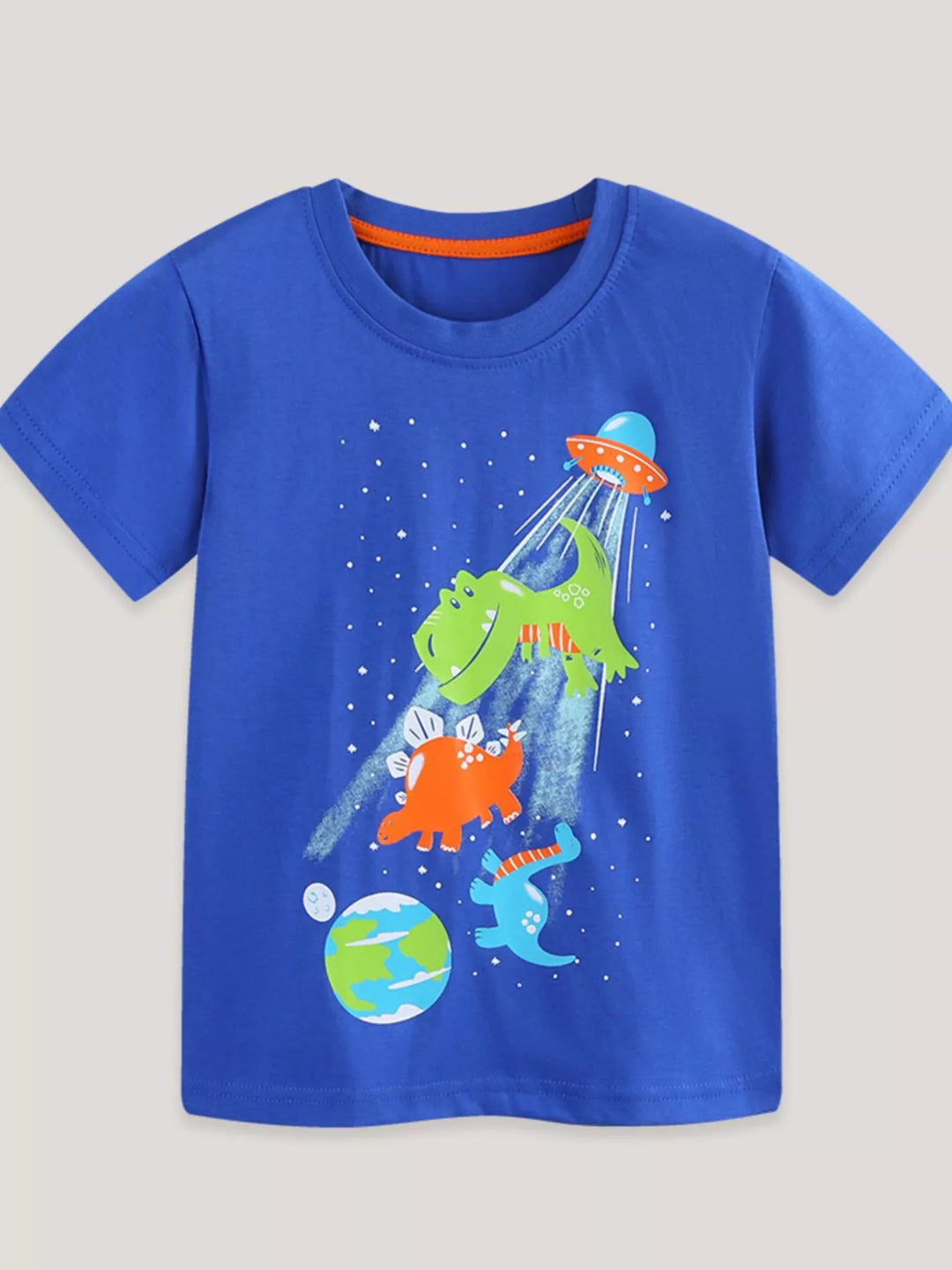 Children's Dinosaur & UFO Graphic Crew Neck Short Sleeve T-Shirt