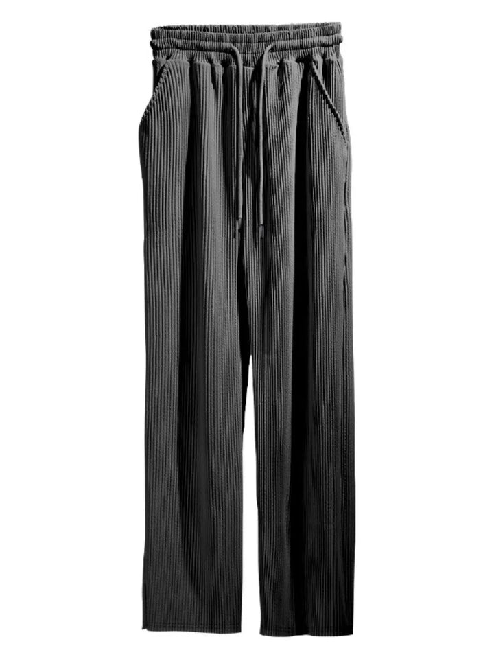 Men's Full Size Ribbed Drawstring Wide Leg Pants with Plus Size
