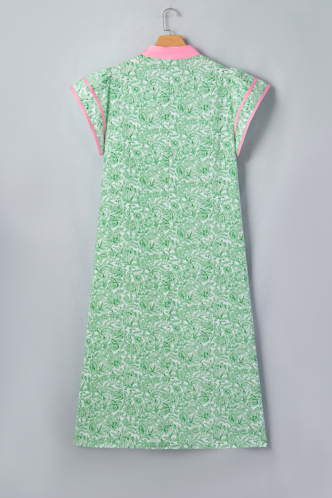 Green Plus Size Contrast Trim Flutter Sleeve Floral Kaftan Maxi Dress