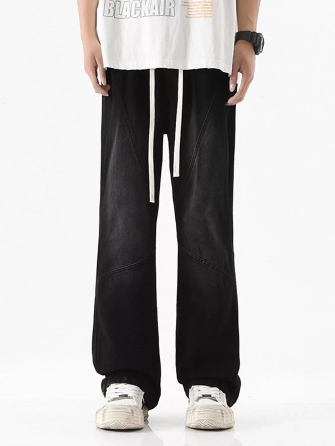 Men's Full Size Drawstring Wide Leg Jeans Plus Size