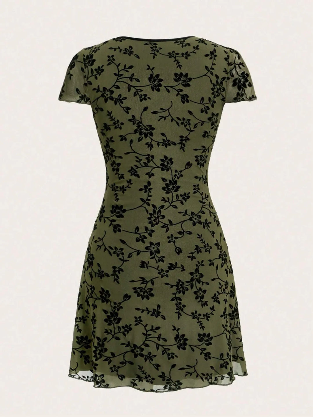 Printed V-Neck Short Sleeve Mini Dress