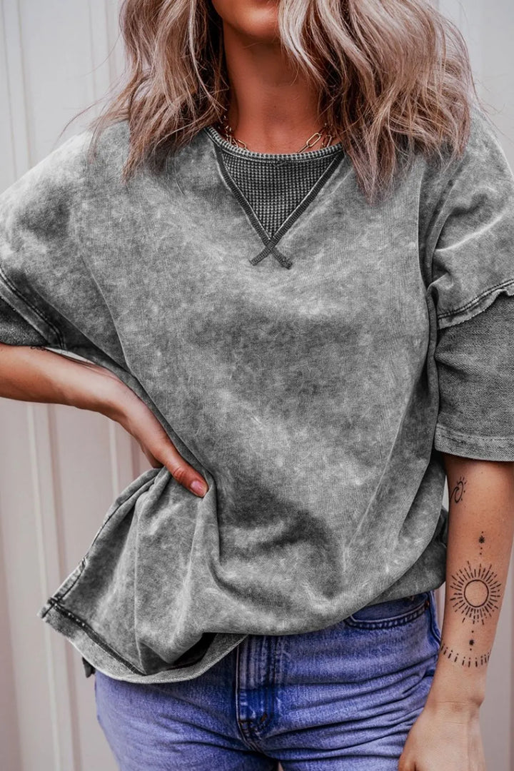 Mineral Wash Drop Shoulder Round Neck T-Shirt