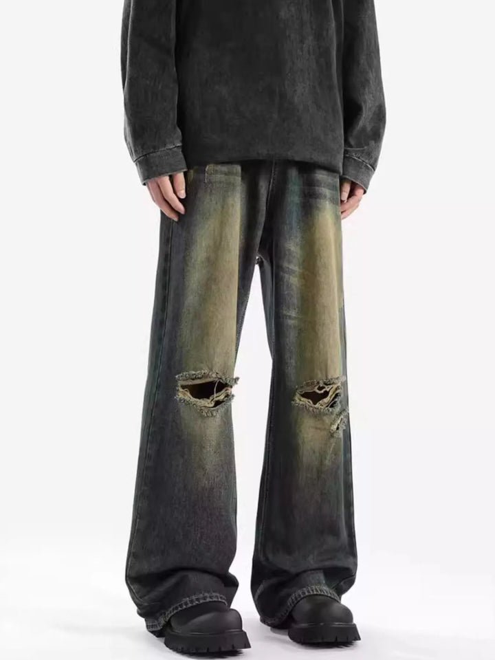 Men's Full Size Distressed Wide Leg Jeans Plus Size