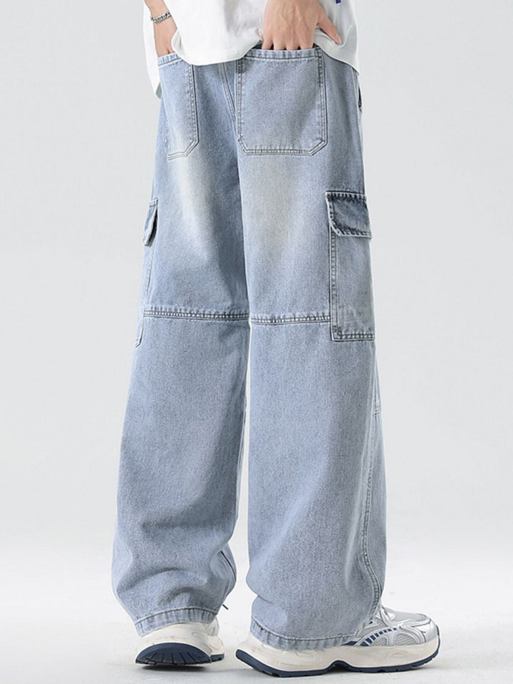 Men's Full Size Vintage Wash Wide Leg Jeans Plus Size