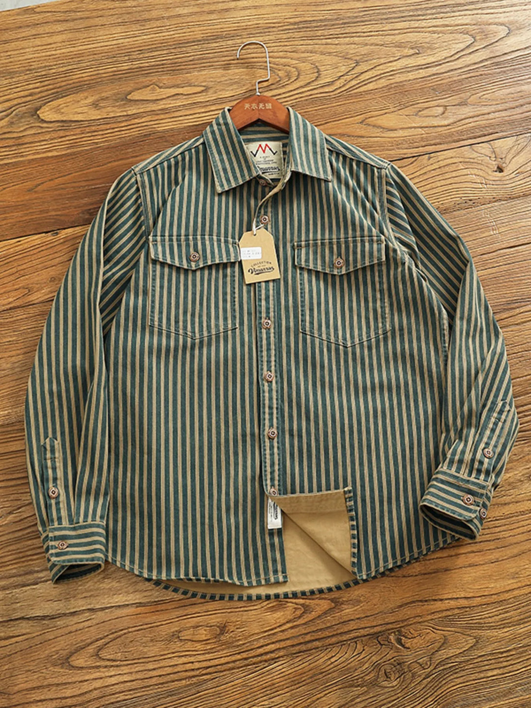 Men's Plus Size Striped Button Up Long Sleeve Shirt