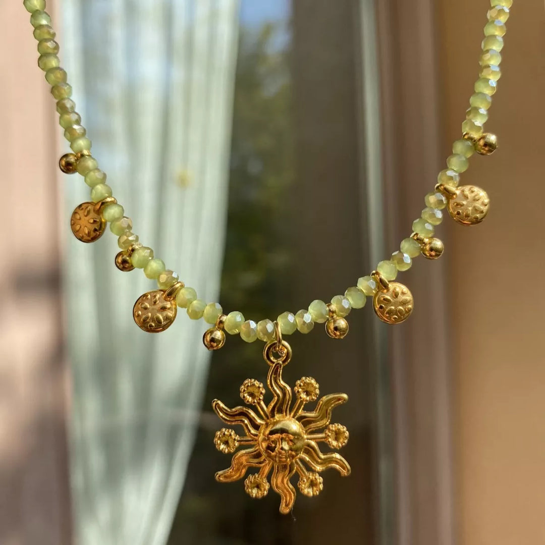 14K Gold-Plated Bead Sun Pendant Necklace