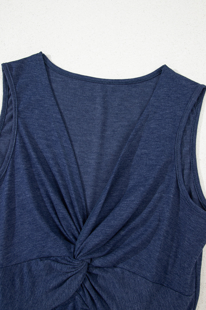 Dirty blue Twisted Bust V Neck Sleeveless Dress