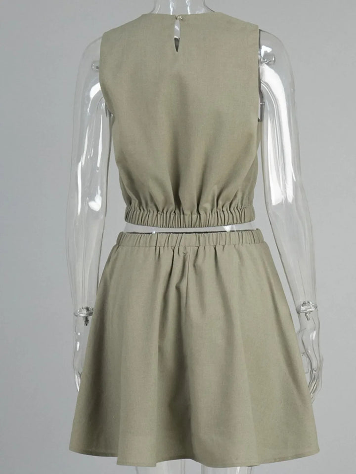 Round Neck Sleeveless Top and Skirt Set
