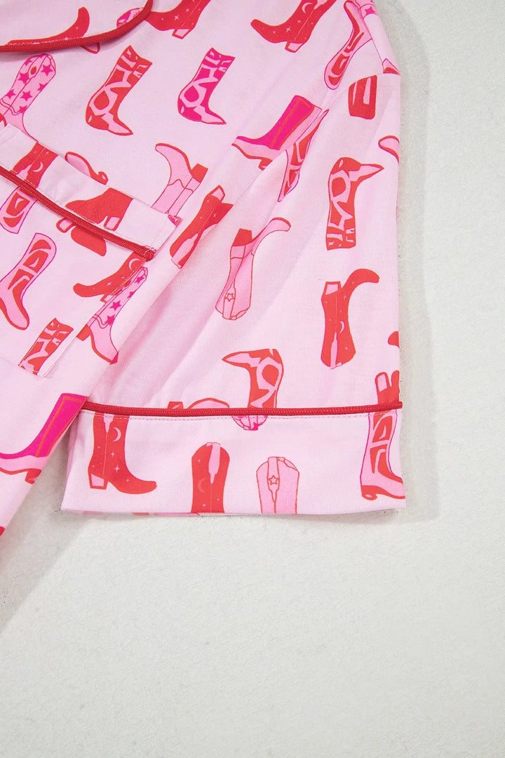 Cowgirl Boots Printed Shirt and Shorts Set