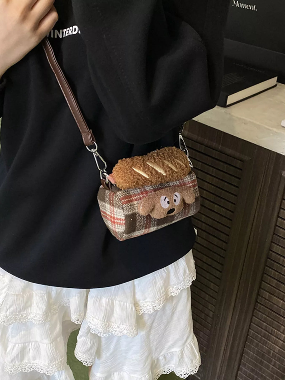 Plaid Pattern Plush Trim Crossbody Bag