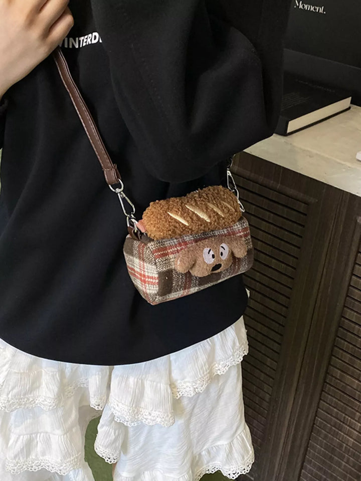 Plaid Pattern Plush Trim Crossbody Bag