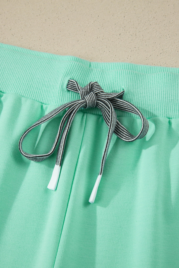 Mint Green Solid V-Neck Tee and Drawstring Plus Size Pants Set